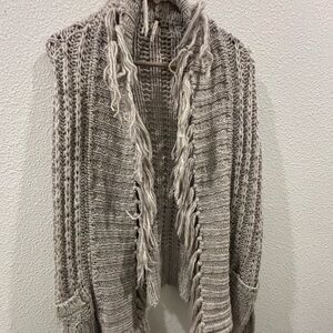 Free People Fringe Knit Cardigan in Gray